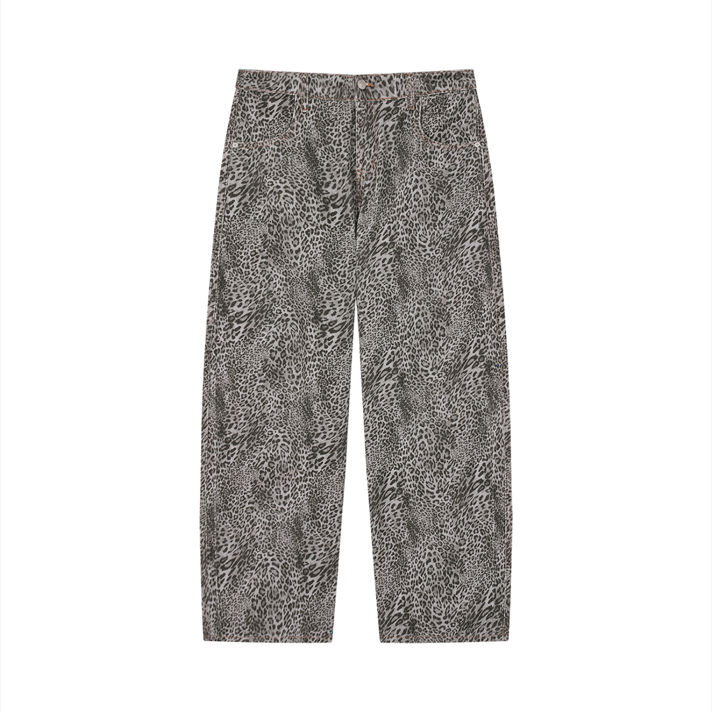 Vintage Wash Leopard Styled Wide Jeans