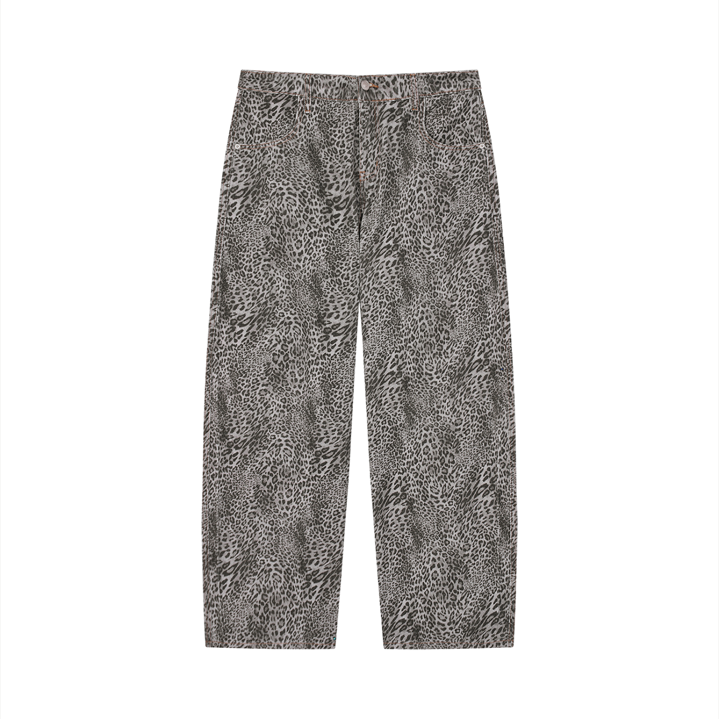 Vintage Wash Leopard Styled Wide Jeans