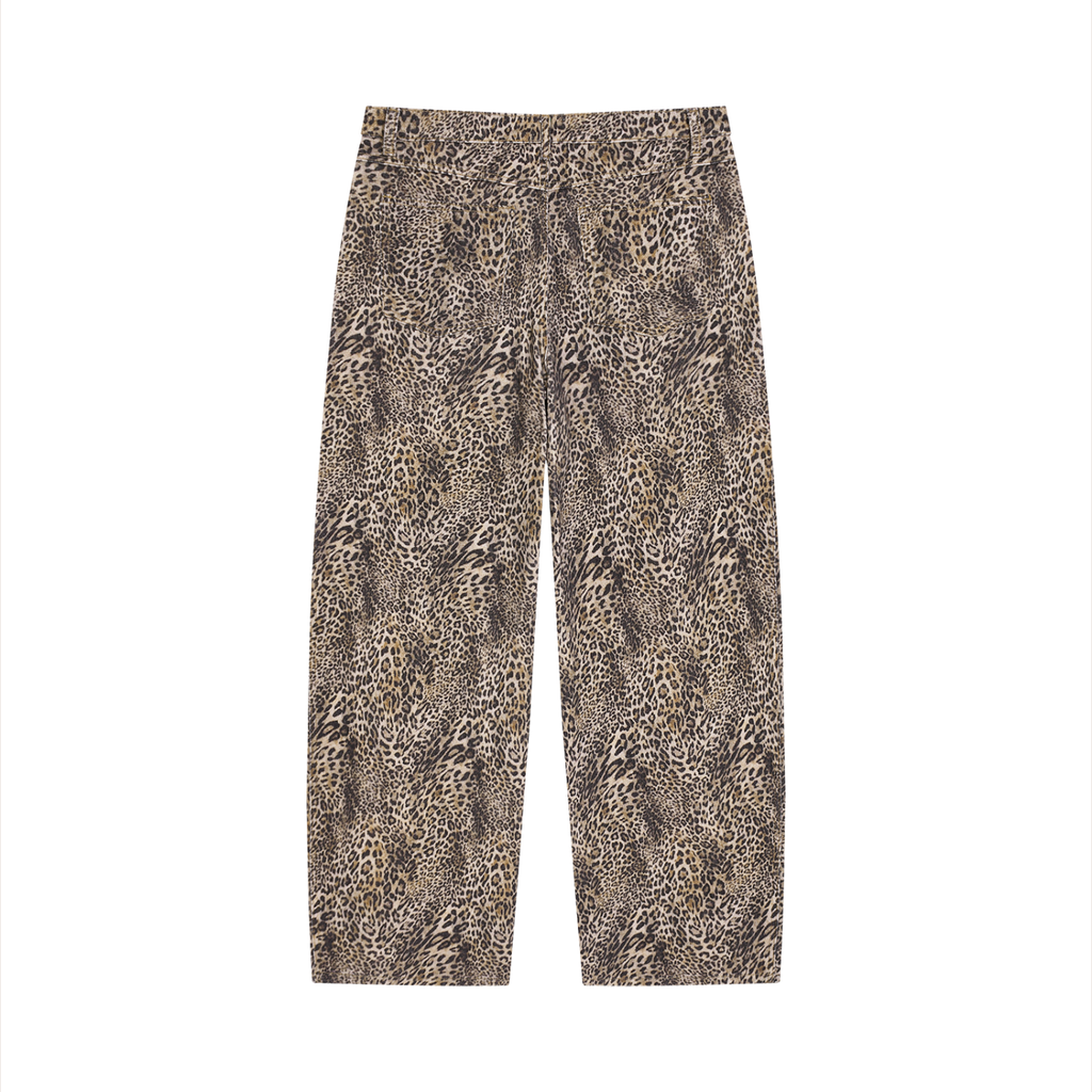 Vintage Wash Leopard Styled Wide Jeans