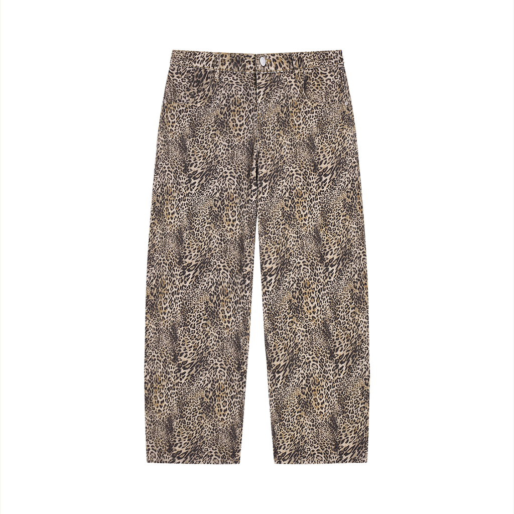 Vintage Wash Leopard Styled Wide Jeans
