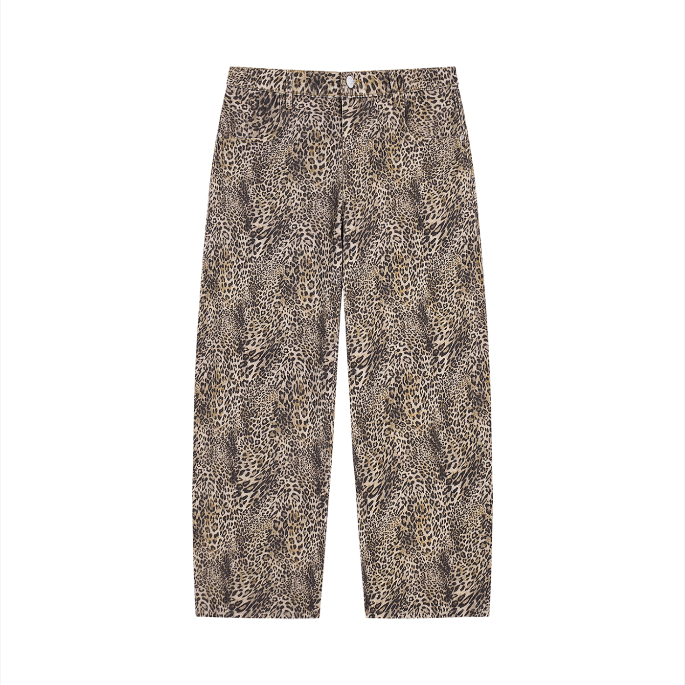 Vintage Wash Leopard Styled Wide Jeans