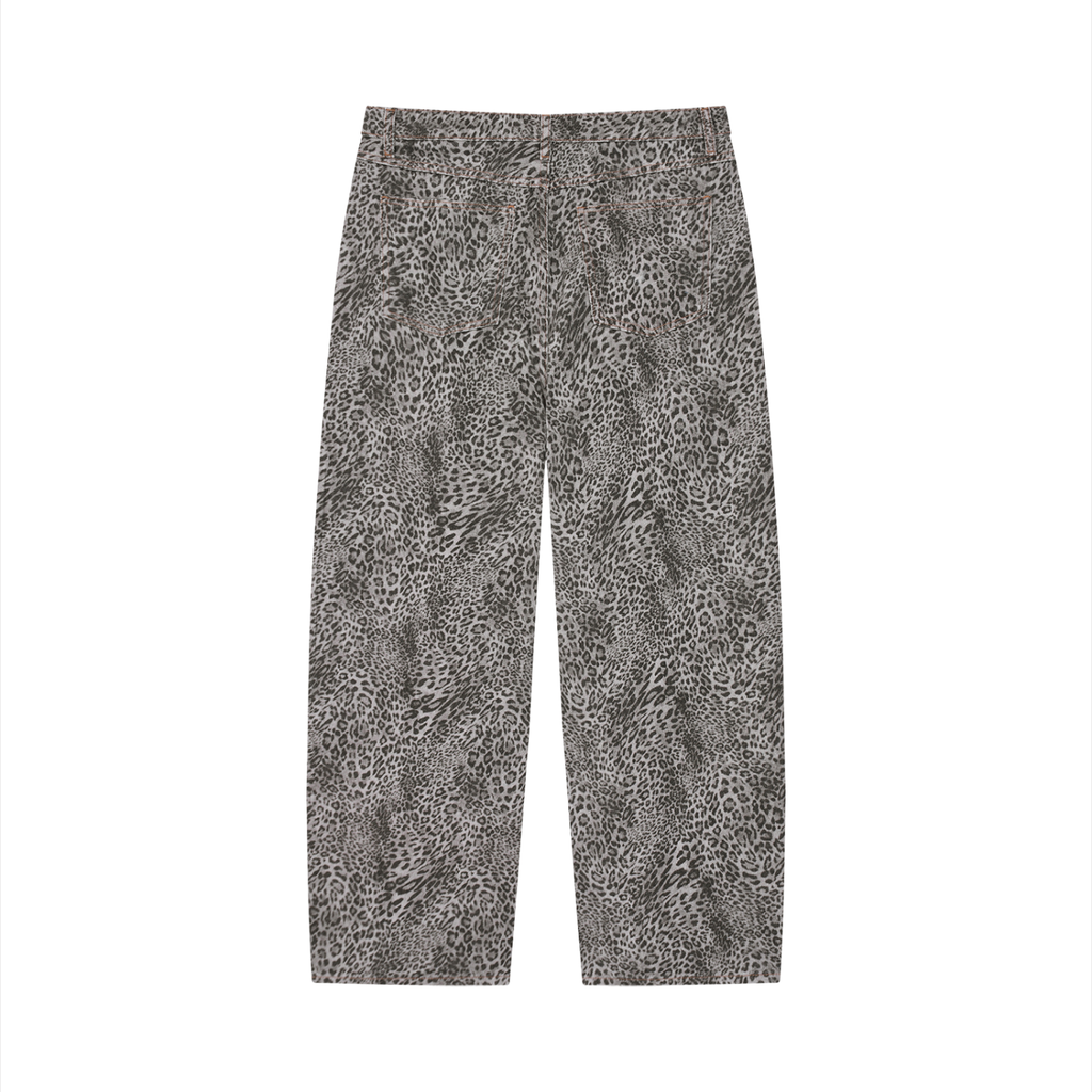 Vintage Wash Leopard Styled Wide Jeans